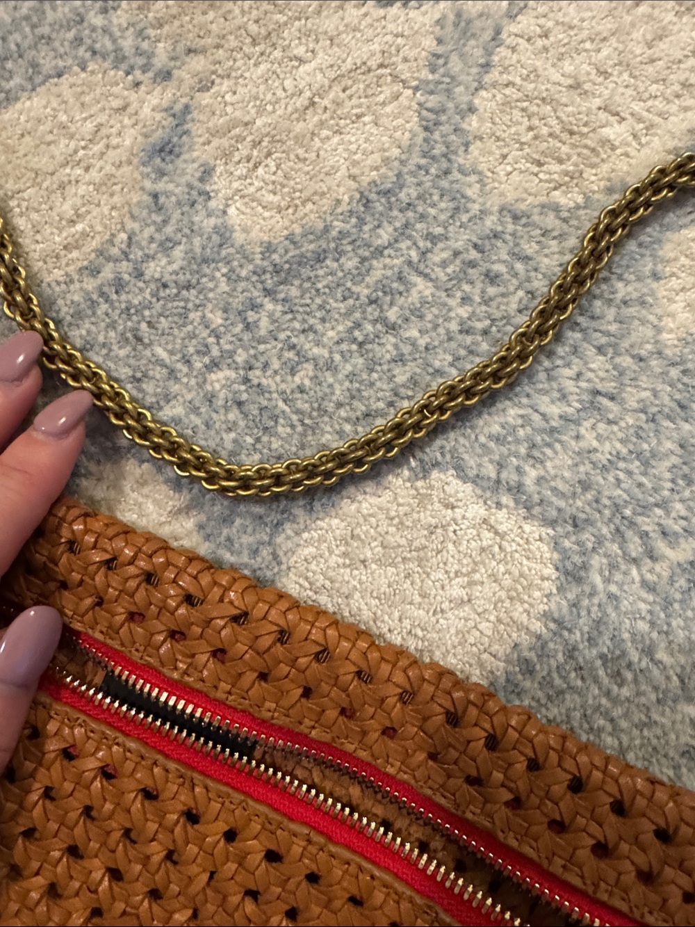 Clare V Woven Half Moon Fanny Pack in Tan with Red Zipper - Picture 4 of 6